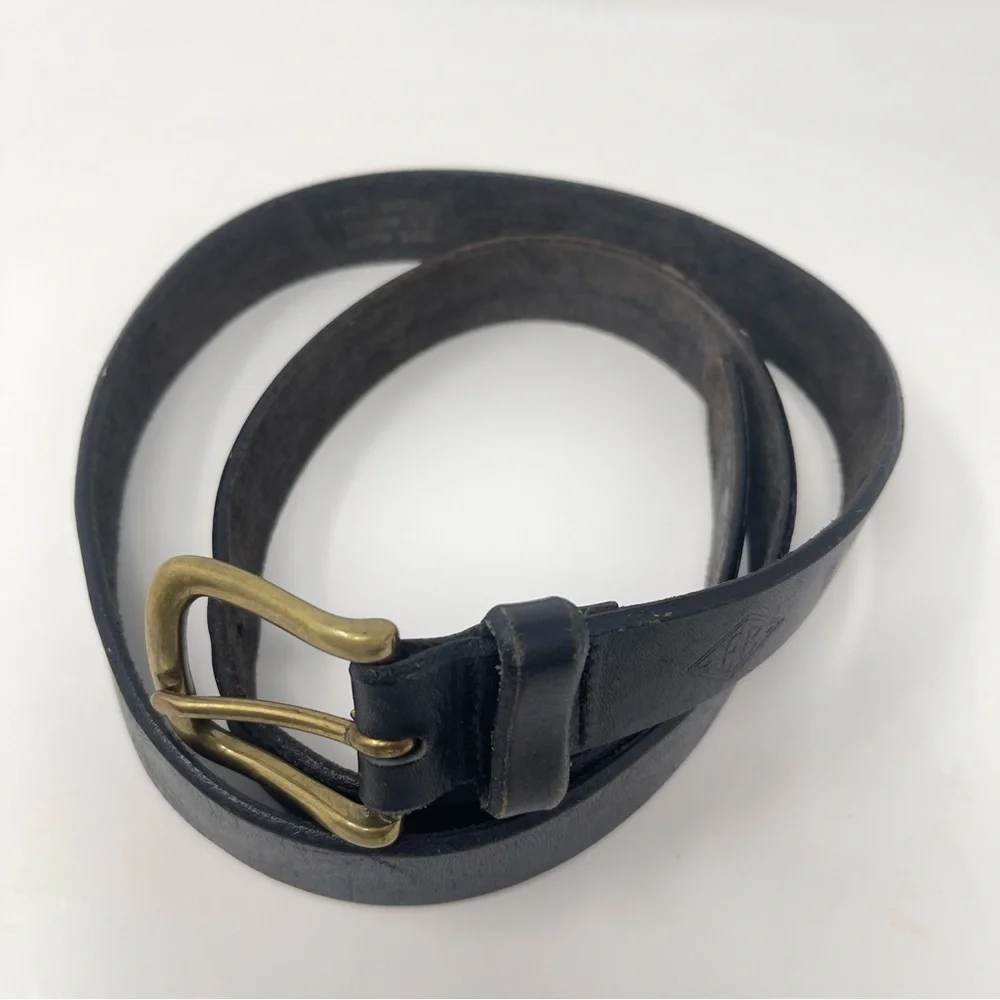 Vintage Eddie Bauer Black Thick Leather Belt, Brass Buckle Classic‎